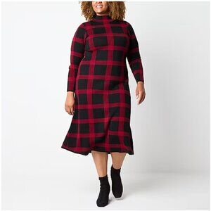 NWT Danny & Nicole Women Longsleeve Windowpane Midi Sweaterdress Sz 2X $90 8C117